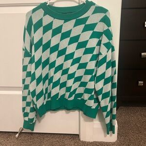 Green and White Checkered Sweater